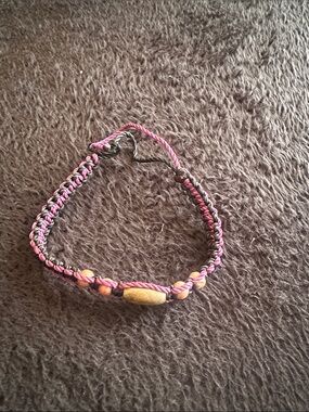 Handwoven Pink and Black Beaded Hemp Bracelet